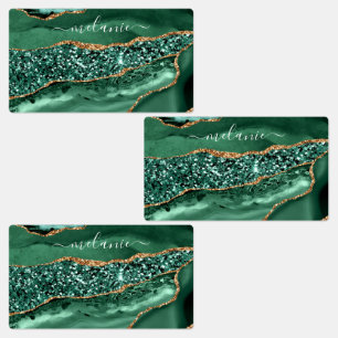 Etiquetas Agate Green Gold Purpurina Geode Marble Custom Nam