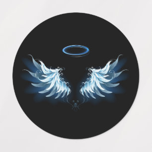 Etiquetas Alas de ángel azules brillantes sobre fondo negro