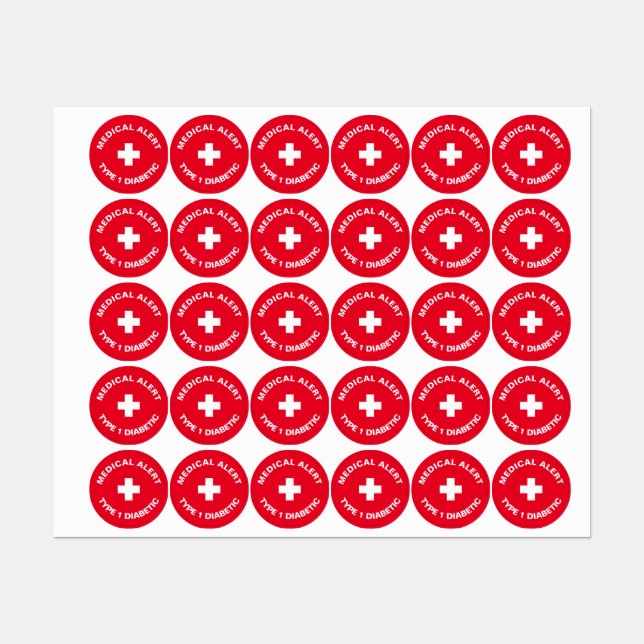 Etiquetas Alerta médica personalizada Rojo diabético (Hoja)