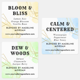 Etiquetas Azul acuarela Faux Oro Aceites Geométricos Esencia