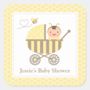 Etiquetas Baby Shower Cute Bumble Bee Stroller