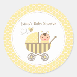 Etiquetas Baby Shower Cute Bumble Bee Stroller