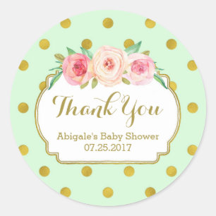 Etiquetas Baby Shower Favorito Mint Gold Dots Flor