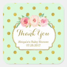 Etiquetas Baby Shower Favorito Mint Gold Dots Flor