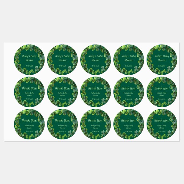 Etiquetas Baby Shower Green Clovers (Hoja)