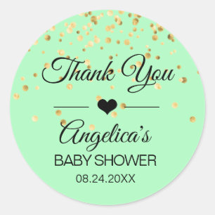 Etiquetas Baby Shower Mint Green & Gold personaliz