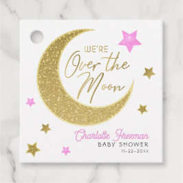 Etiquetas Baby Shower Pink & Gold Over the Moon