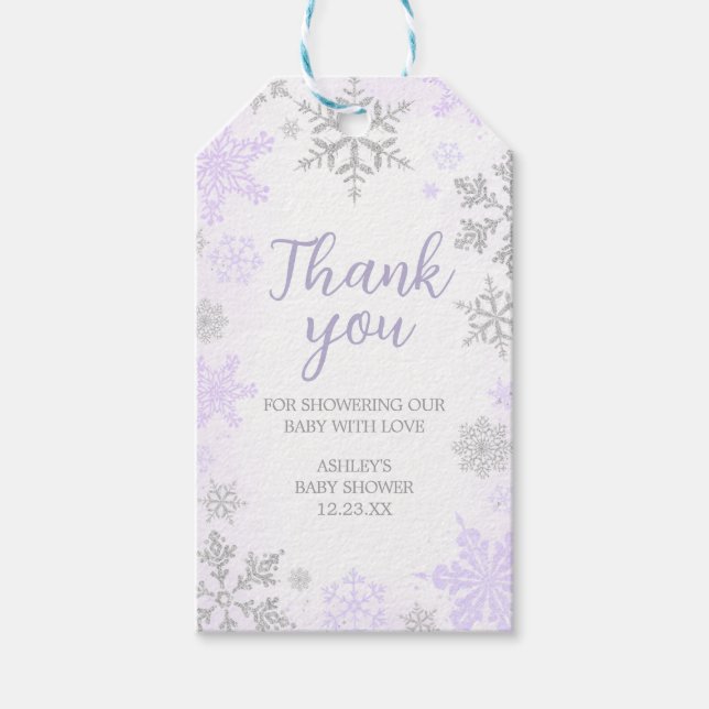 Etiquetas Baby Shower Purple Snowflake (Anverso)