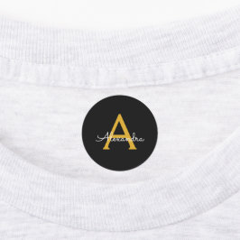 Etiquetas Black Gold Modern Script Girly Monograma Nombre