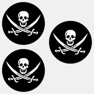 Etiquetas Blanco, Bandera Pirata Calico Jack, Calavera y Cri