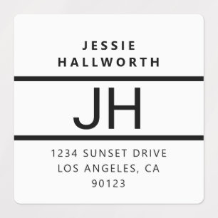 Etiquetas Blanco y negro Moderno negrita Monograma impermeab