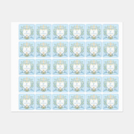 Etiquetas Blue Grandmillennial Puppy Monogram Ribbon Escudo