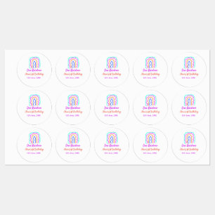 Etiquetas Boho Arcoiris, un niño de cumpleaños, retro brilla