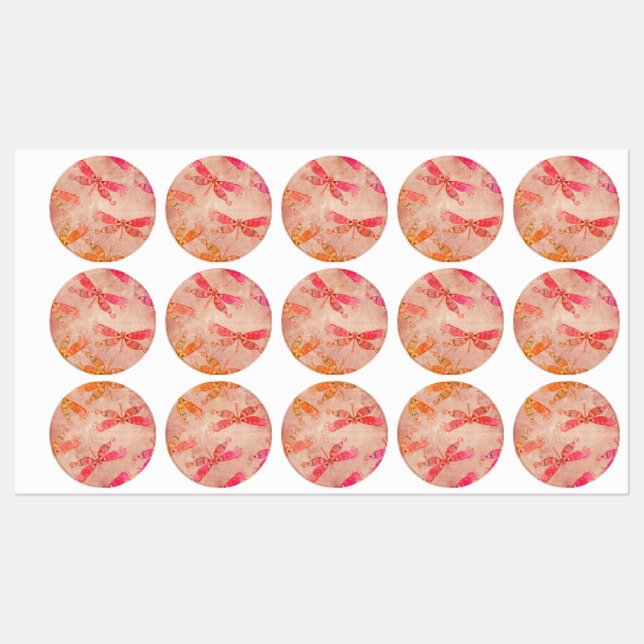 Etiquetas Boho Dragonflies en rosa (Hoja)