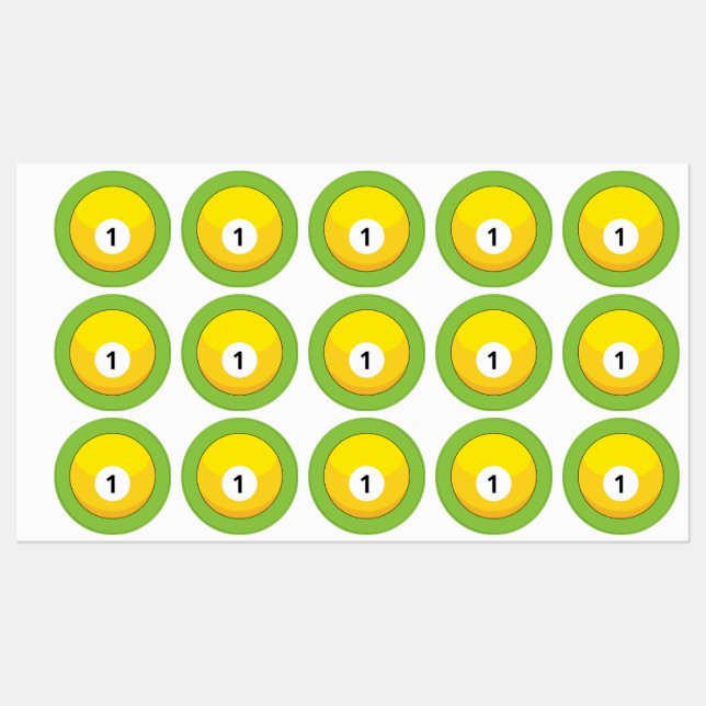Etiquetas Bola amarilla Billiard Número Uno (Hoja)