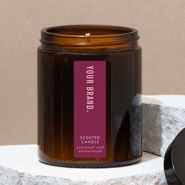 Etiquetas Borgoña Rosa Candle Jar Thin Vertical Waterproof (Neutral mulberry & pink vertical candle jar rectangle label with stylish fonts and simple layout)
