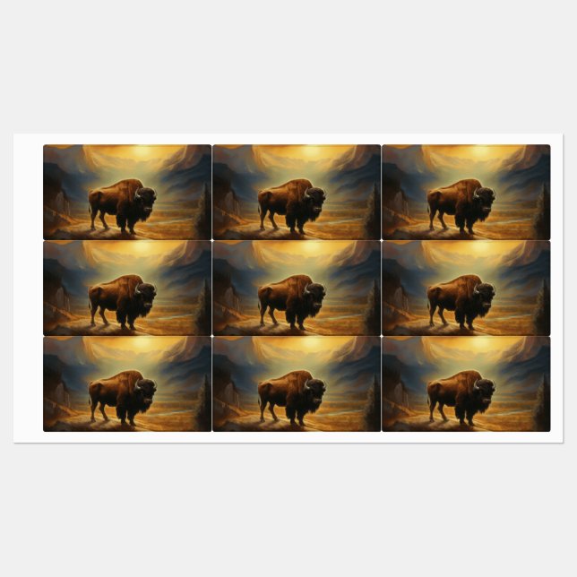 Etiquetas Buffalo Bison Sunset Silhouette (Hoja)
