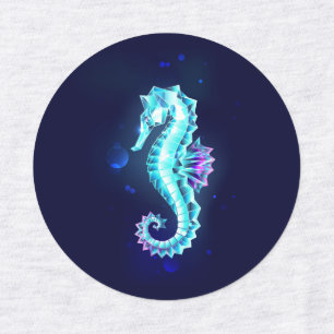 Etiquetas caballito de mar de hielo de cristal sobre fondo a