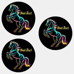 Etiquetas Caballo Luz de Neón Efecto Glitch Estilo Retro