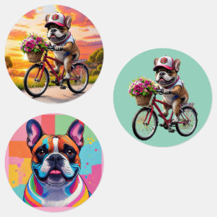 Etiquetas Cachorro francés en bicicleta French Bulldog