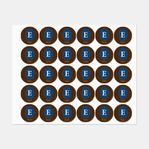 Etiquetas Calcomanía cuadrada de monograma personalizado azu