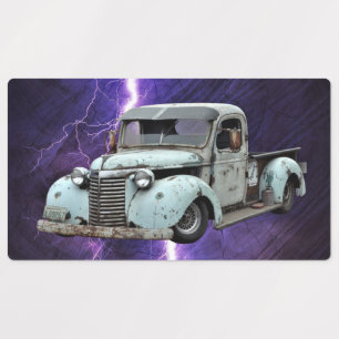 Etiquetas Camión azul vintage