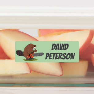 Etiquetas Castor personalizado con motosierra humor de dibuj