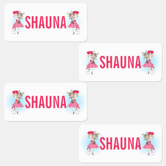 Etiquetas Chica de moda con Pug (Grupo)