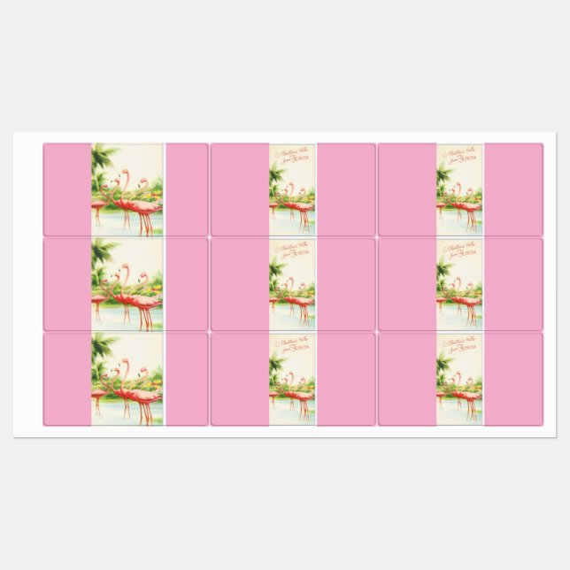 Etiquetas Christmas Flamingos (Hoja)