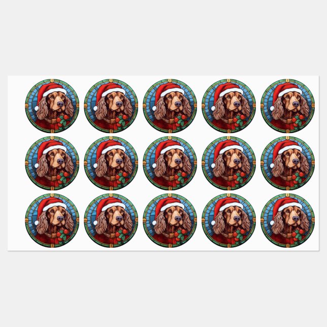 Etiquetas Cocker Spaniel Vidrio Pintado Navidad (Hoja)