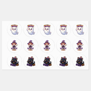Etiquetas Colección de Stickers de Bruja y Fantasma de Hallo