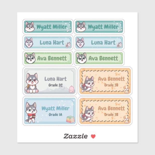 Etiquetas con nombre de Chibi Husky (Hoja)