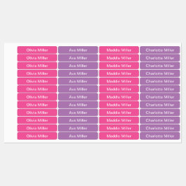 Etiquetas con nombres morados rosados para la guar