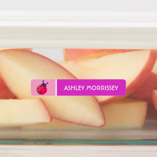 Etiquetas con nombres para niños de mariquita rosa