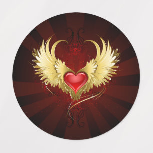 Etiquetas Corazón Rojo con Alas Doradas