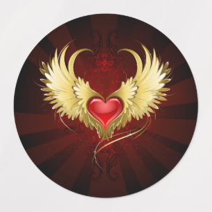 Etiquetas Corazón Rojo con Alas Doradas