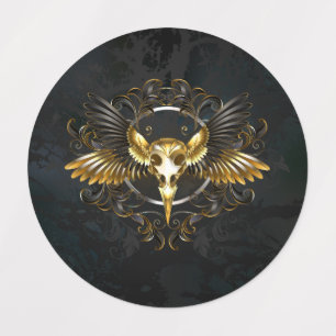 Etiquetas Cráneo de pájaro dorado sobre fondo negro