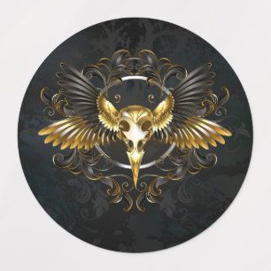 Etiquetas Cráneo de pájaro dorado sobre fondo negro