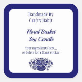 Etiquetas cuadradas de flores blancas blancas azul