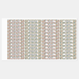 Etiquetas Cute Cat Collage Beige Blue Pink Pattern Name