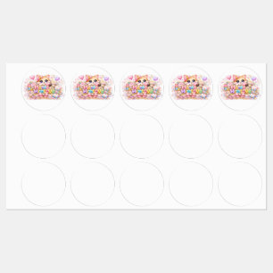 Etiquetas Cute Kawaii Hecho Con Amor Gato Nombre Pastel Rosa