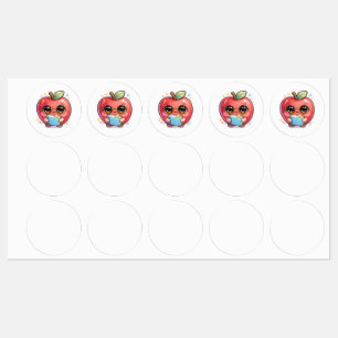 Etiquetas Cute Kawaii Manzana Inteligente con Gafas Sostenie