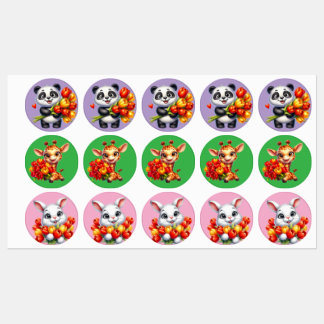 Etiquetas Cute Panda, Giraffe, and Rabbit Sticker Sheet with