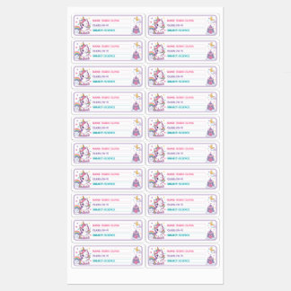 Etiquetas Cute Unicorn Nombre Personalizado de la Escuela
