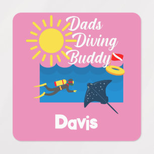 Etiquetas Dads Diving Buddy Design - Pequeña Ropa Cuadrada L