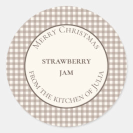 Etiquetas de alimentos de gingham beige para regal