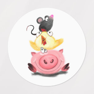 Etiquetas de amigos de polluelos de cerdo y ratón 