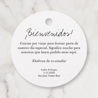 Etiquetas de bienvenida personalizadas bilingües