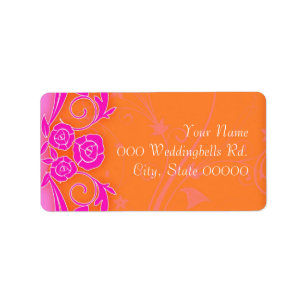 Etiquetas de boda de rosas tangerinas y rosadas