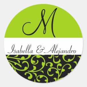 Etiquetas de bodas de monograma de batida verde Da
